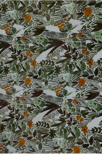 Foulard en coton motif végétal - Tons naturels - Elégant et doux