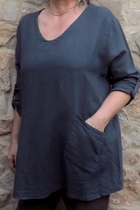 Tunique en lin grande taille col V avec poches - Élégance et confort