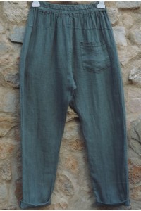 Pantalon en lin kaki petite taille - Taille réglable avec cordon