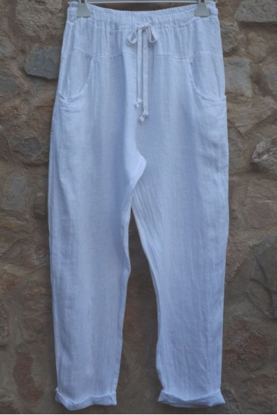 Pantalon lin petite taille Petit Gabi blanc