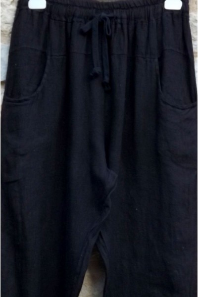 Pantalon en lin noir petite taille tendance - confortable et pratique