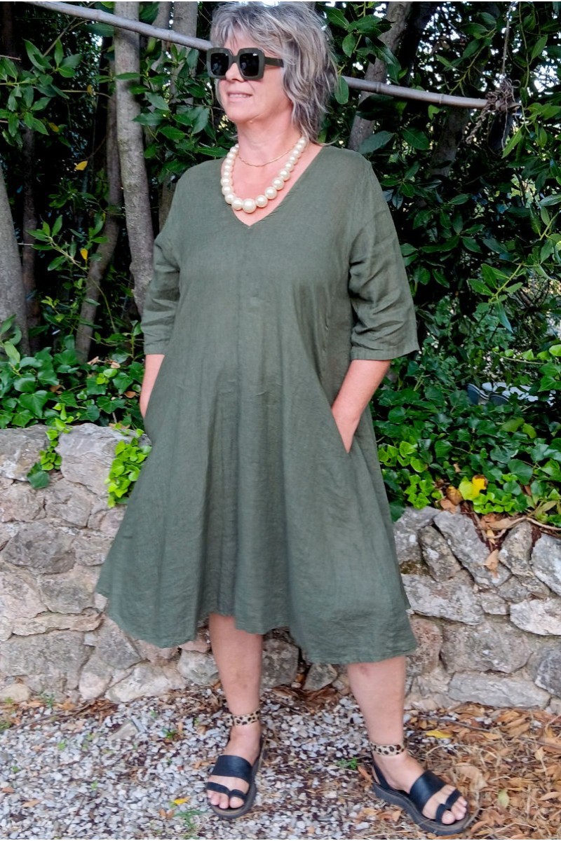 Robe en lin Louisa Kaki Robe en lin Louisa Kaki