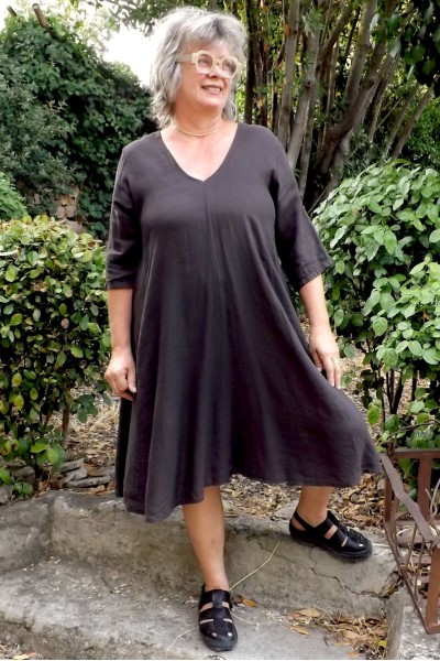 Robe en lin grande taille Louisa chocolat