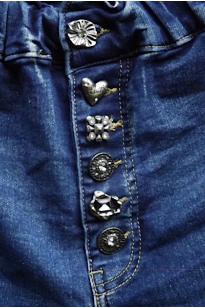 Jean femme tendance - Taille haute élastique, boutons originaux design