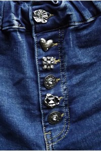 Jean femme tendance - Taille haute élastique, boutons originaux design