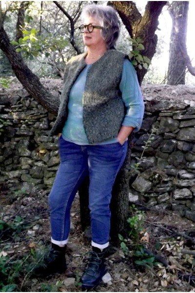 Top gaze de coton Colin Kaki, Gilet sans manches chaud Noé Kaki et Jean coton bleu foncé Béa