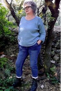 Top gaze de coton kaki tendance & décontracté grande taille - Col rond