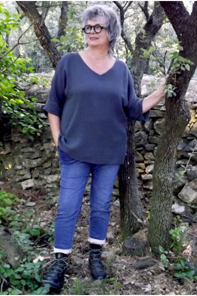 Top gaze coton Gris Anthracite