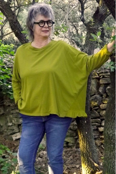 Top coton et velours grande taille Timéo Vert botanique