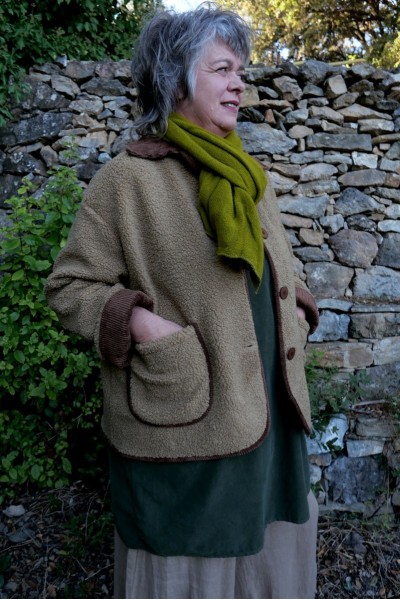 Veste polaire Femme beige over size Détails Velours, 2 Poches, Boutons