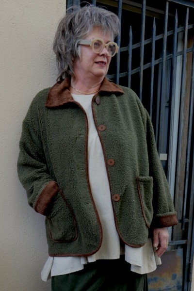 Veste polaire Femme kaki over size Détails Velours, 2 Poches, Boutons