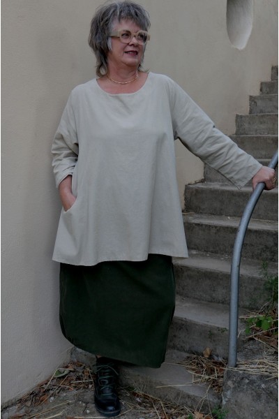 Top velours de coton Marceau Beige et Jupe velours Léonie kaki