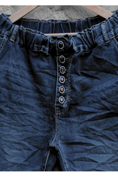 Jean femme tendance - Taille haute élastique, boutons originaux design