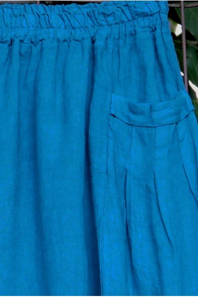 Jupe Grande Taille en Lin turquoise – Taille Élastiquée et Poches