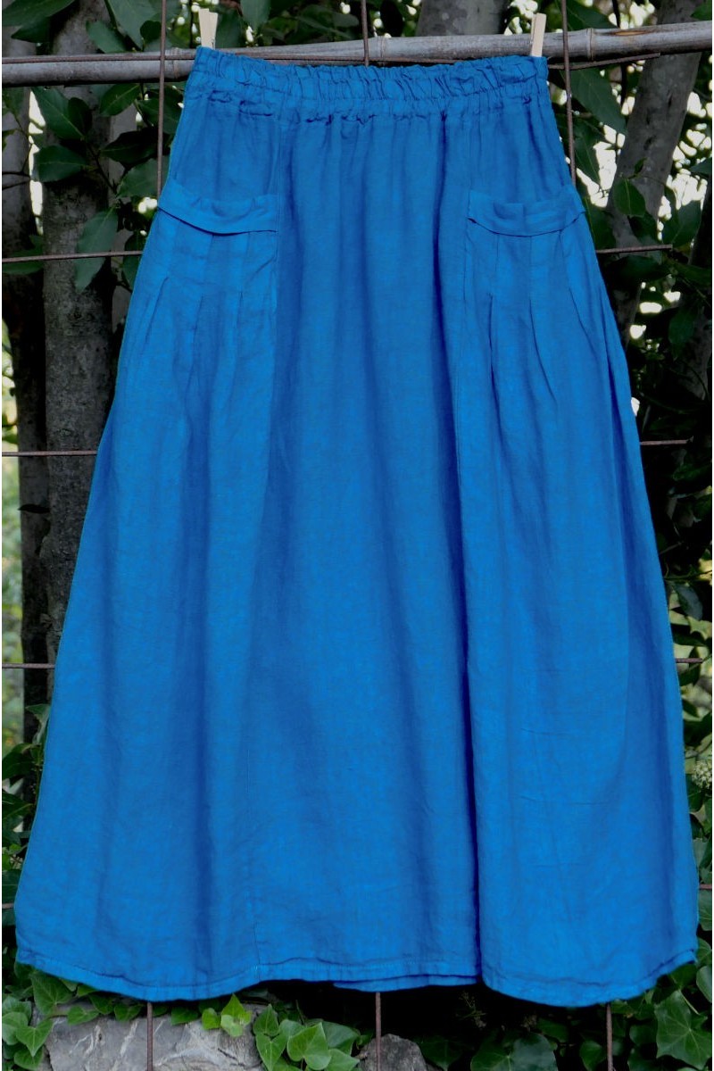 Jupe lin Gaelle Bleu turquoise foncé Jupe lin Gaelle Bleu turquoise foncé