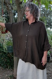 Chemise lin Romy over size chocolat