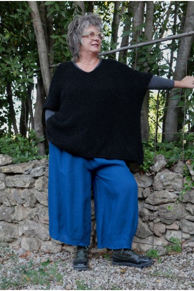 Pantalon Femme Grande Taille Large en Lin Bleu – Confort & Légèreté