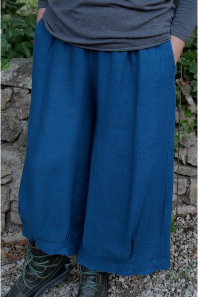 Pantalon lin large Leopold Bleu pétrole
