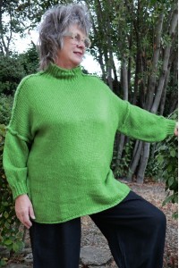 Pull Femme Over size Grande Taille Vert Pop – Col Cheminée, Laine