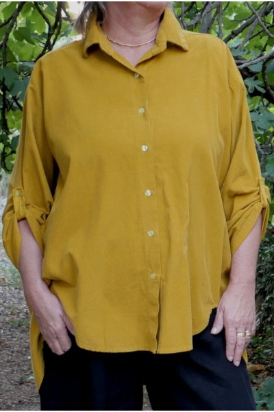 Chemise Velours Over size Grande Taille. Coupe Asymétrique et stylée.