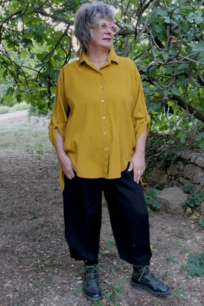 Chemise Velours Over size Grande Taille. Coupe Asymétrique et stylée.