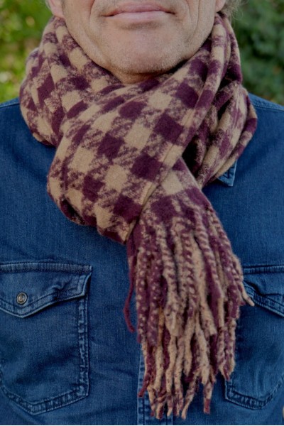 Écharpe Mixte Laine à Carreaux bordeaux & beige. Douceur et chaleur.