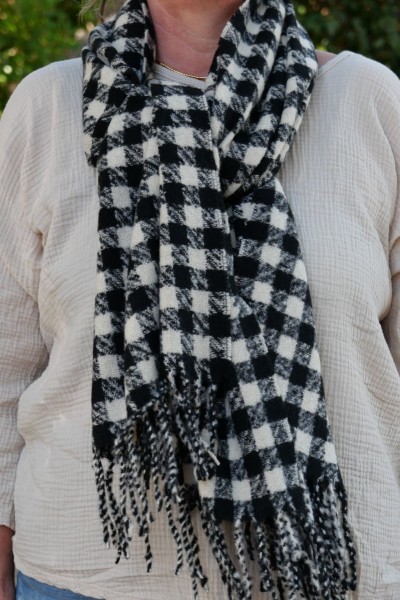 Echarpe laine mixte carreaux Blanc & Noir