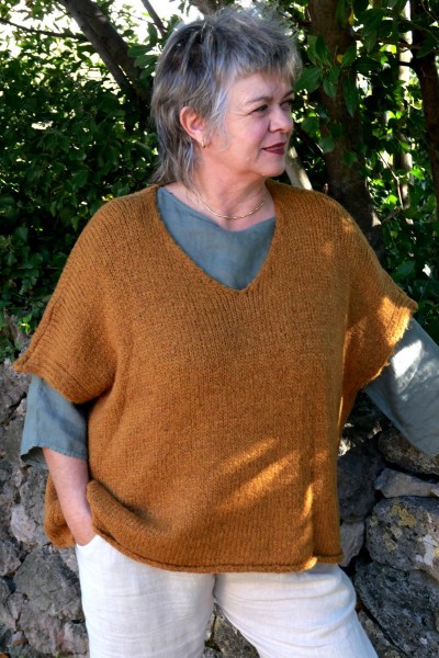 Pull over size sans manche Rufus couleur Automne et Top lin réversible Aristide kaki