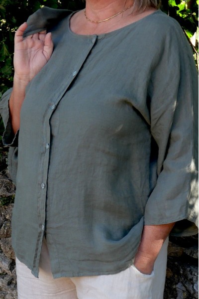 Top lin réversible femme kaki – Léger, pratique, naturel & élégant