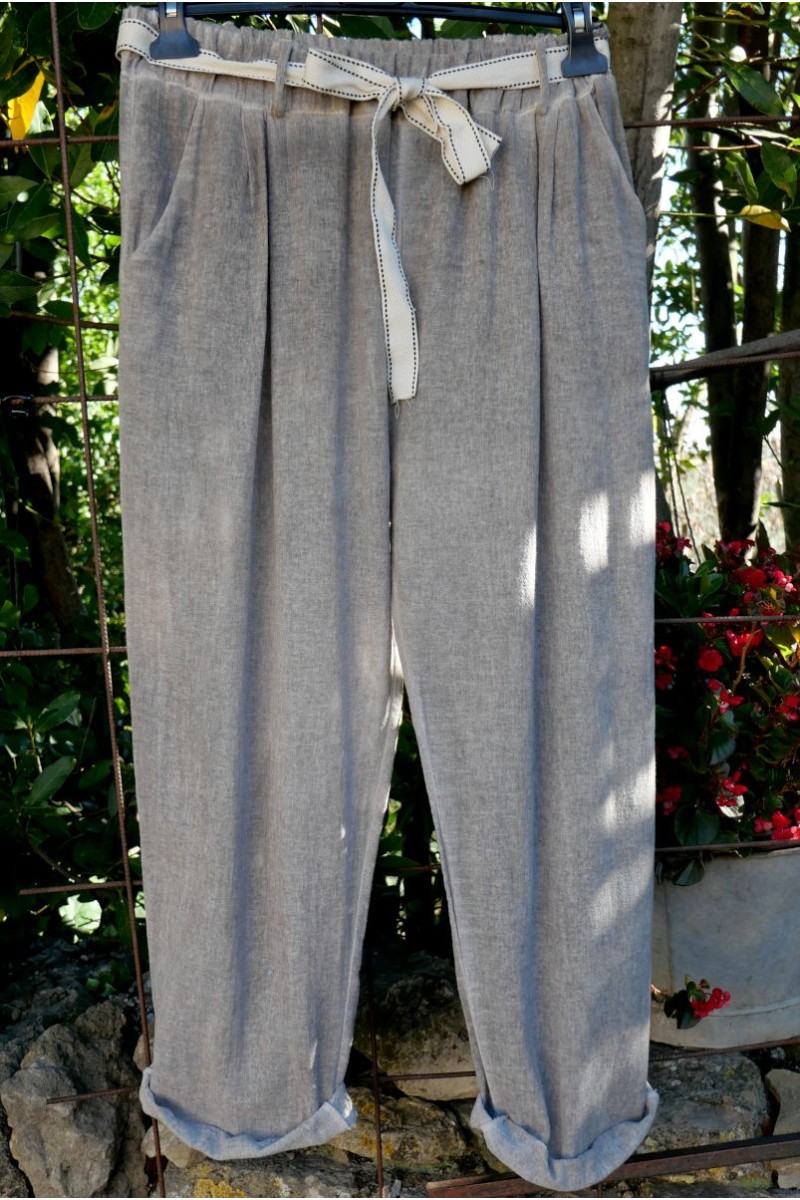 Pantalon lin et coton Antoine Taupe clair