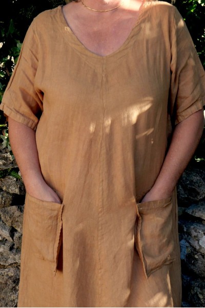 Robe longue lin grande taille femme col V, poches - confort & élégance