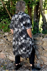 Robe/Tunique Grande Taille Over size en Coton – Fleurs Noir & Blanc