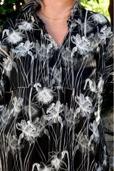 Robe/Tunique Grande Taille Over size en Coton – Fleurs Noir & Blanc