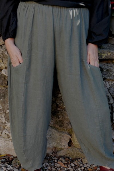 Pantalon lin Aldebert Kaki