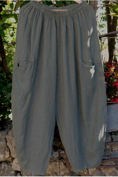 Pantalon Lin Femme Grande Taille kaki - naturel et confortable
