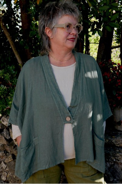 Veste lin Eléonore Kaki