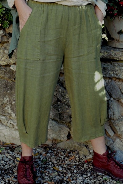Pantalon lin Omer Vert olive