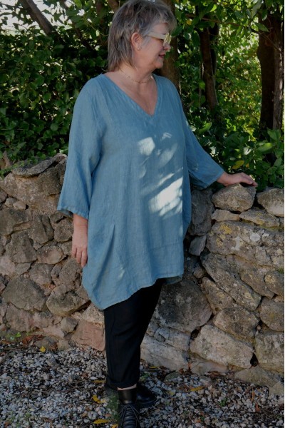 Tunique lin grande taille Romane bleu indien