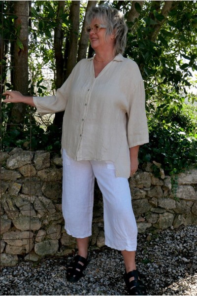 Chemise lin Iris Beige et Pantalon lin Omer Blanc