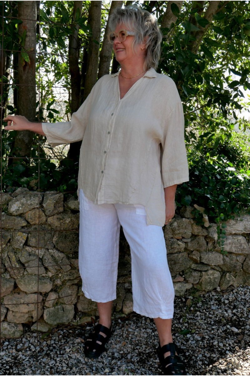 Chemise lin Iris Beige et Pantalon lin Omer Blanc