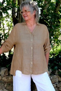 Chemise Havane en lin femme grande taille – Col V, manches 3/4