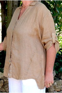 Chemise Havane en lin femme grande taille – Col V, manches 3/4
