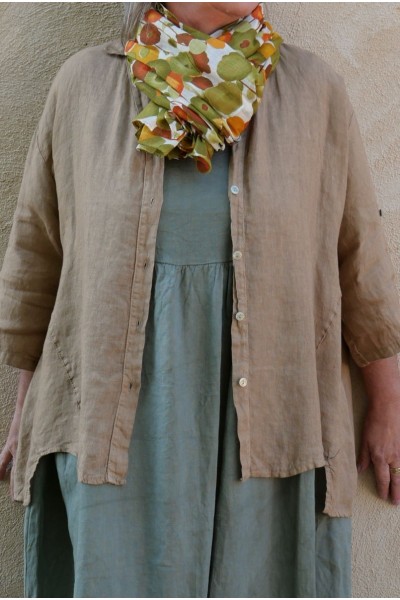 Chemise Havane en lin femme grande taille – Col V, manches 3/4