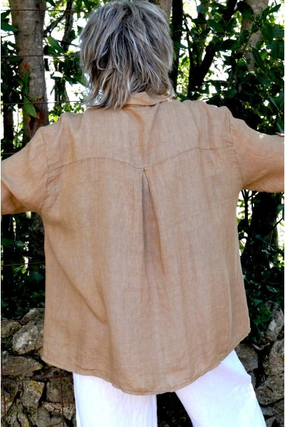 Chemise Havane en lin femme grande taille – Col V, manches 3/4