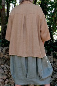 Robe femme en lin kaki grande taille – col rond, manches, poches