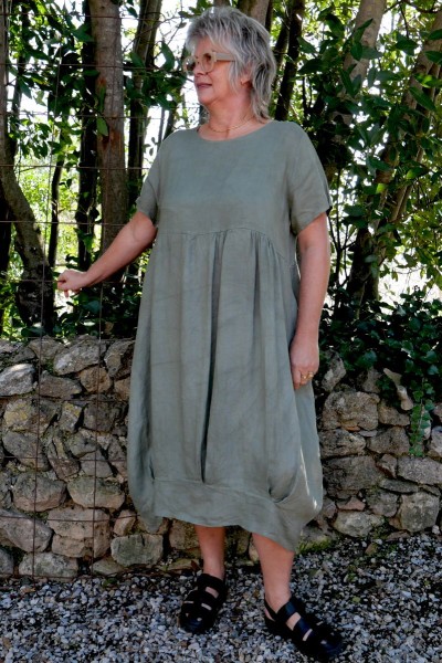 Robe lin Leandrine Kaki