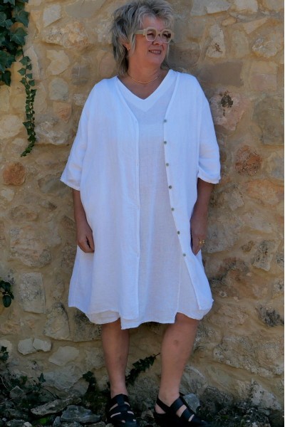 Veste lin Celeste Blanche et Robe longue lin Sophia Blanche