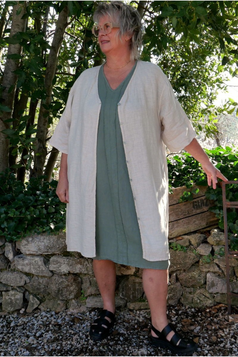Veste lin Celeste Beige et Robe Caroline Kaki
