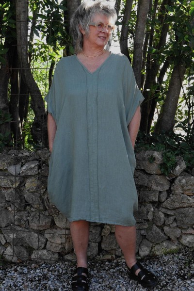 Robe lin grande taille Caroline Kaki