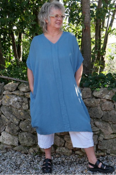 Robe lin grande taille Caroline Bleu bora
